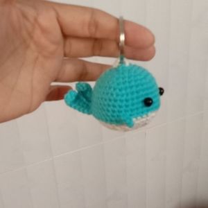 Crochet blue dolphin keychain